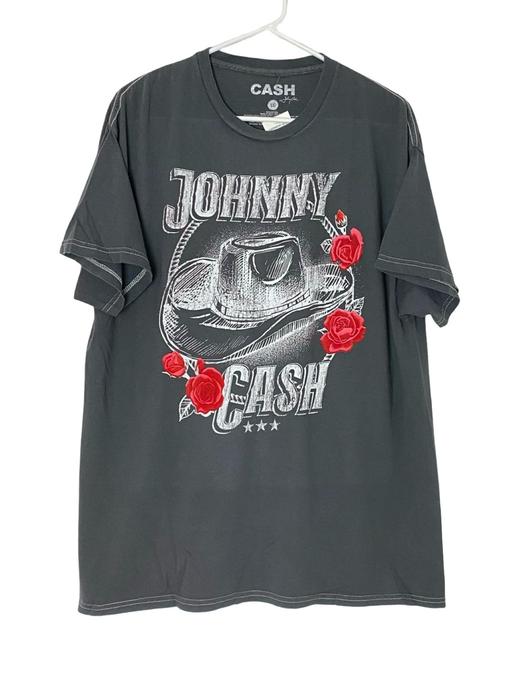 Johnny Cash Tee Tshirt Mens Size Large Unisex New NWT Gray Graphic Shirt Hat